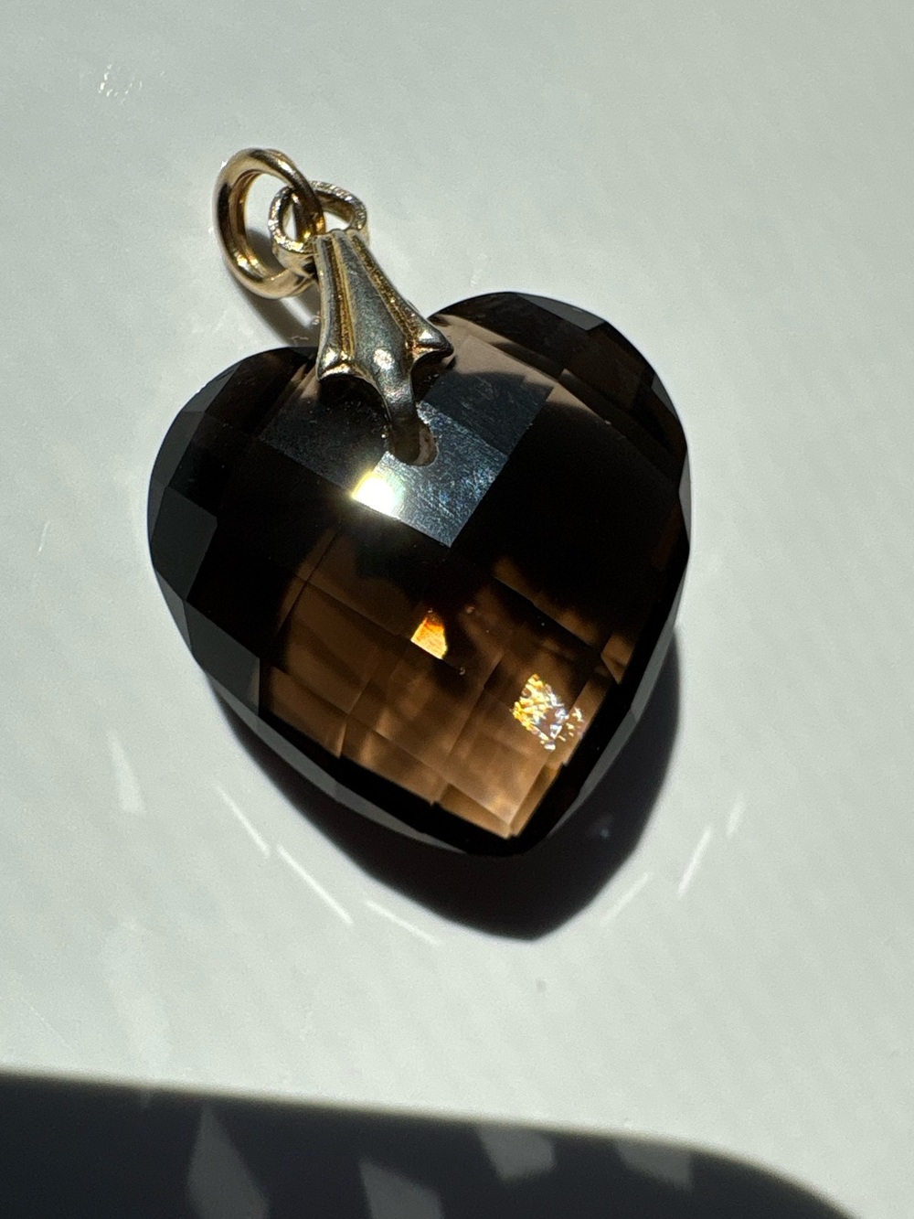 Estate Vintage Gold Smoky Quartz Crystal Gemstone Heart Pendant Charm